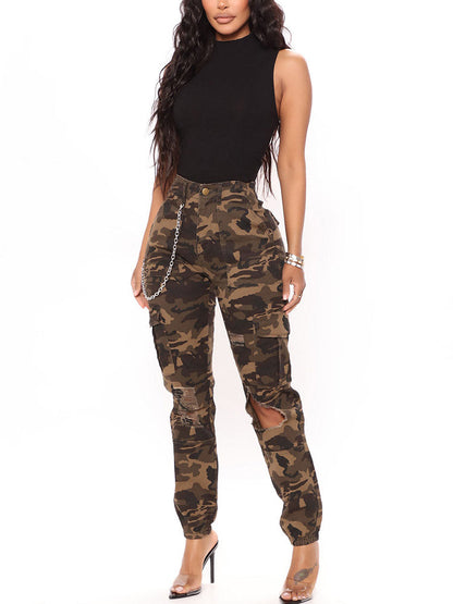 Ripped Camo Cargo Pants Green / 2XL