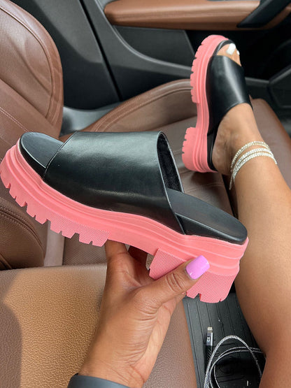 Color Block Chunky Heel Sandals Orange / 10