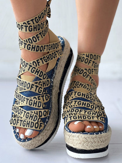 Letter Strappy Platform Sandals Blue / 7.5/8