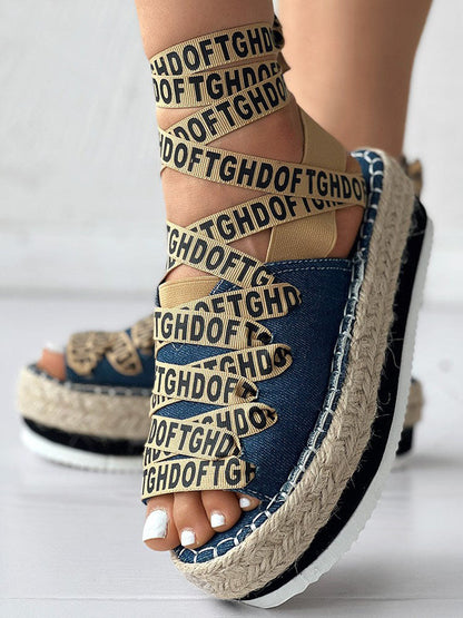 Letter Strappy Platform Sandals Blue / 6