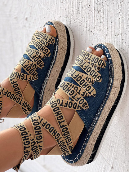Letter Strappy Platform Sandals Blue / 5/5.5