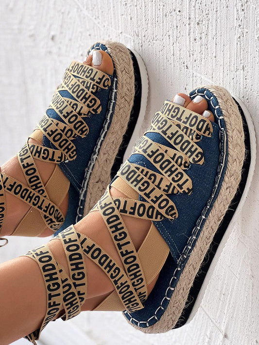Letter Strappy Platform Sandals Blue / 5/5.5
