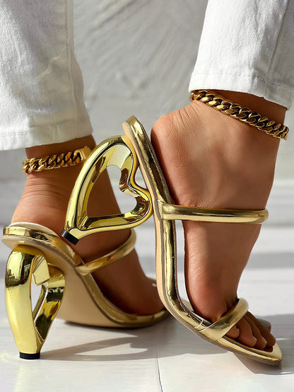 Heart Shaped Heeled Sandals Gold / 5/5.5