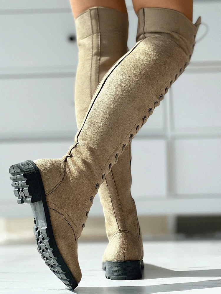 Lace Up Flat Suede Boots Khaki / 9/9.5