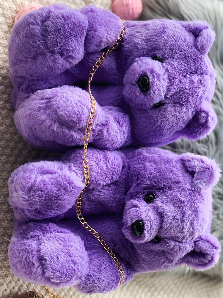 Fluffy Teddy Bear Slippers Yellow