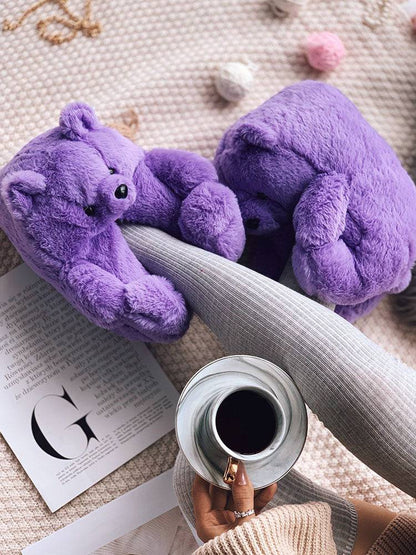 Fluffy Teddy Bear Slippers Lake Blue