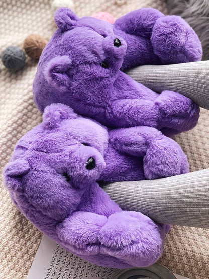 Fluffy Teddy Bear Slippers Pink