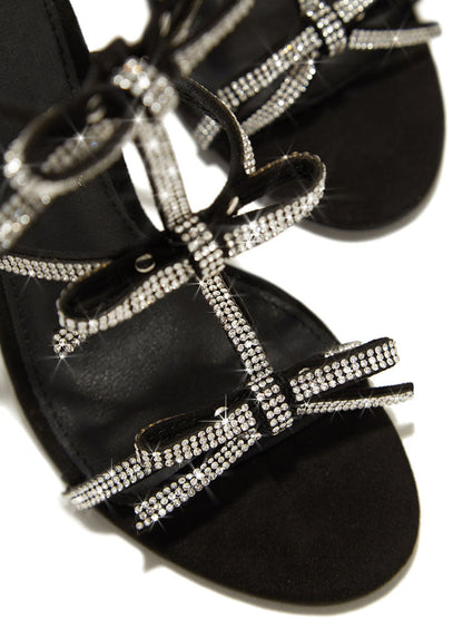 Rhinestone Bow Heeled Sandals Black / 9/9.5