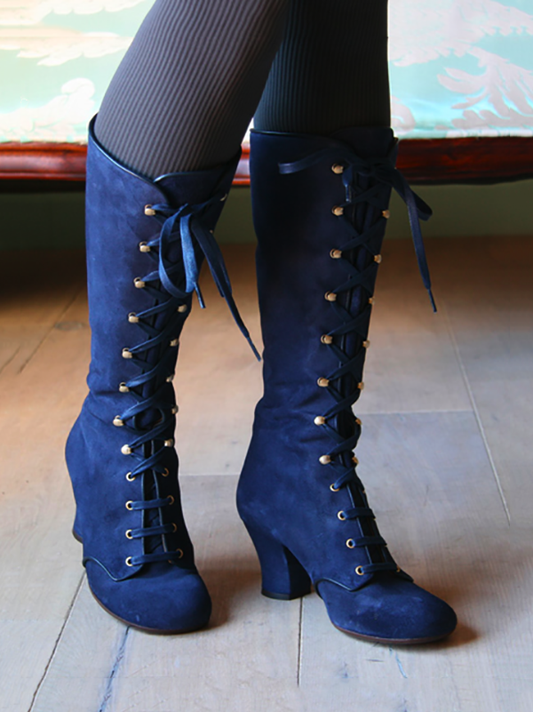 Suede Lace-Up Knee Boot Blue / 4/4.5