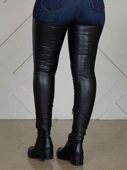 PU Leather Flat Over Knee Boots Black / 6