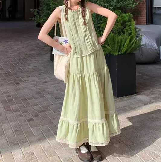 Fresh Plaid Lace Half body Outfit Sets