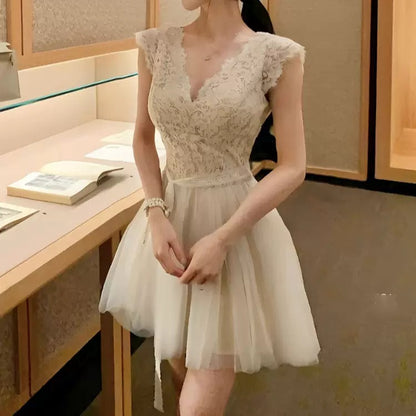 Lace Splicing Mesh Sleeveless Dresses