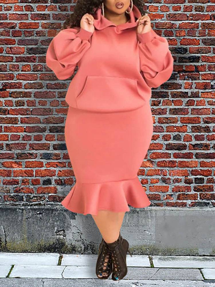 Hoodie Sweater Flounce Skirt Set Red / 2XL