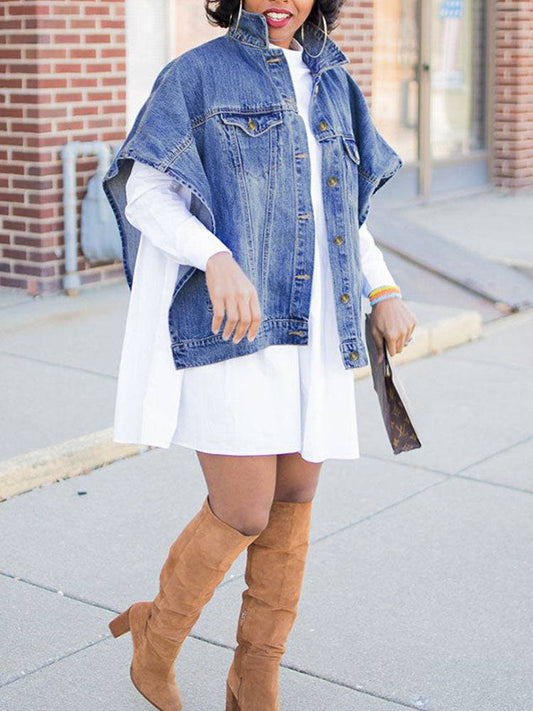 Irregular Button Denim Coat Blue / S