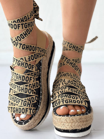 Letter Strappy Platform Sandals Black / 5/5.5