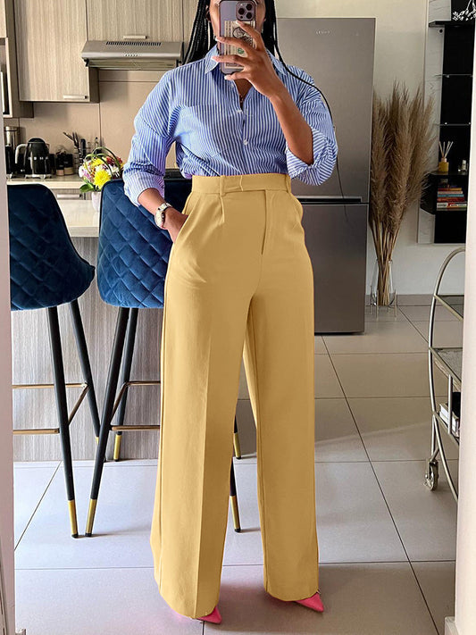 Solid Wide Leg Pants Yellow Ochre / S