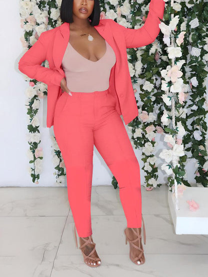 Open Front Blazer Pants Set Peach / M