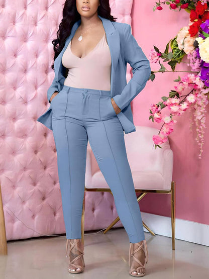 Open Front Blazer Pants Set Peach / L