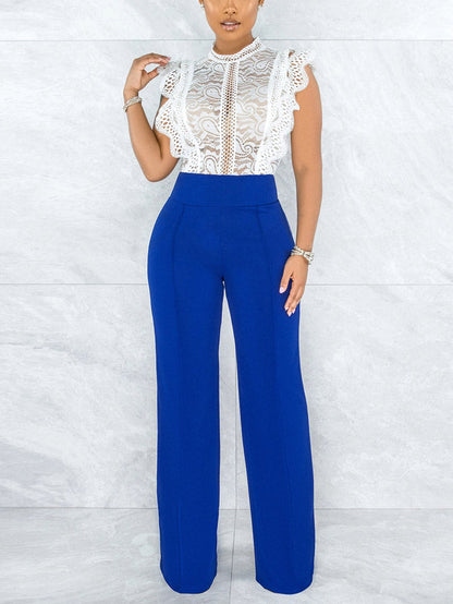 Solid High Waist Pants Royal Blue / XL