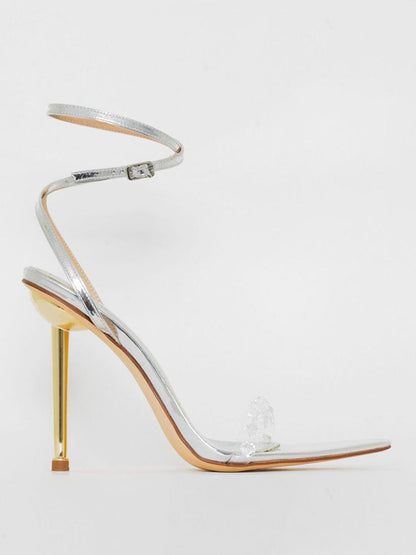Metallic Clear Gem Stiletto Heels Silver / 6.5/7