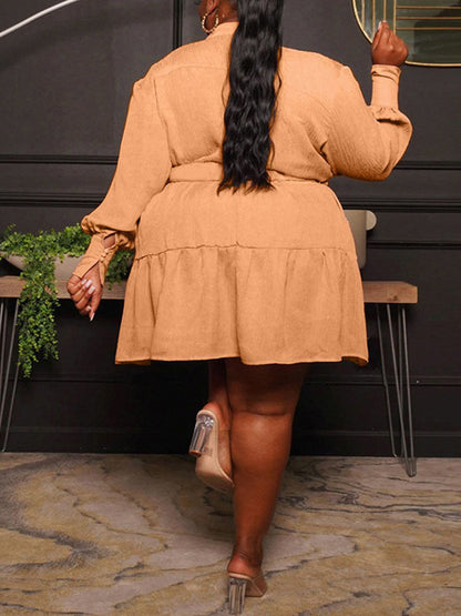 Ruffle Hem Belted Dress Orange / 4XL
