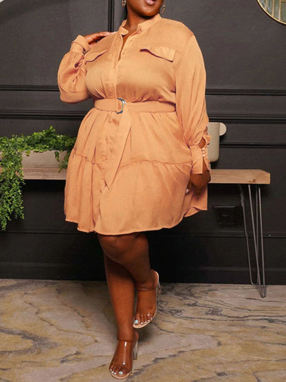Ruffle Hem Belted Dress Orange / 2XL
