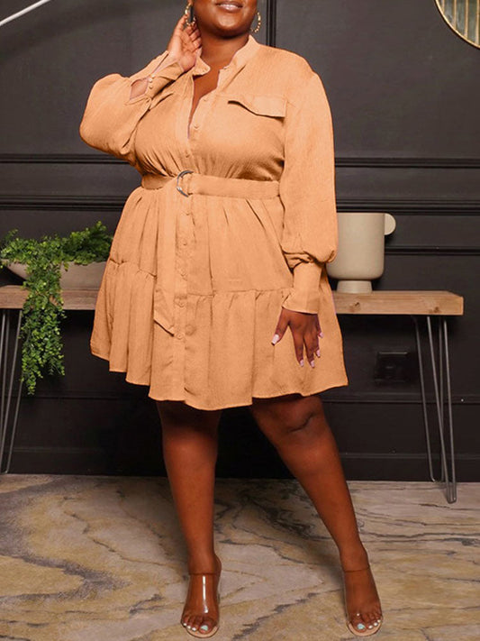 Ruffle Hem Belted Dress Orange / XL