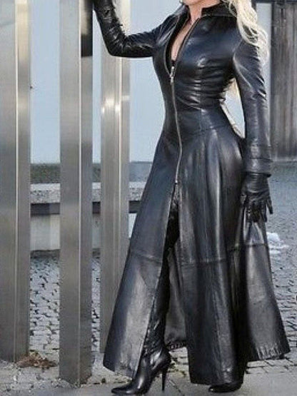 PU Leather Zipper Design Coat Black / 4XL