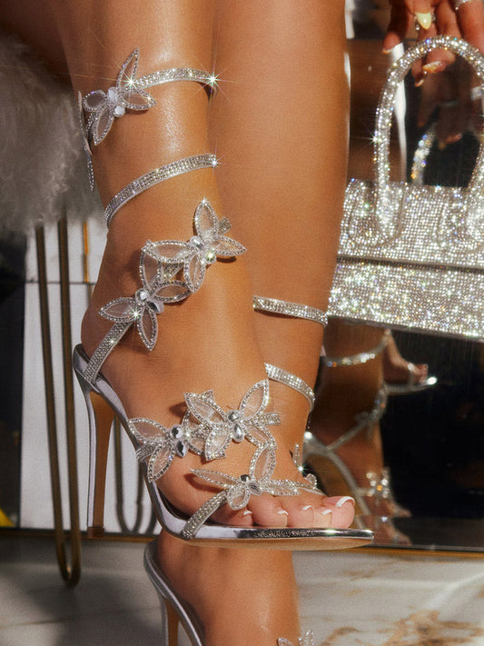 Butterfly Ankle-Wrap Sandals Silver / 5/5.5