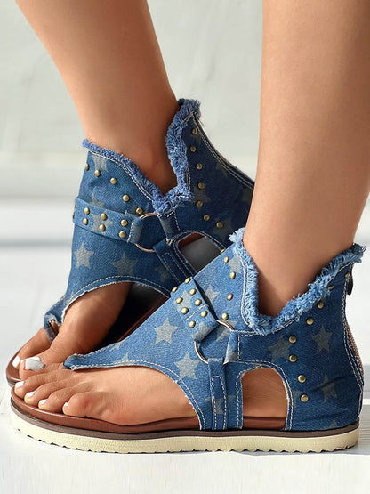 Star Print Studded Sandals Blue / 6