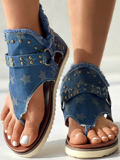 Star Print Studded Sandals Blue / 6.5/7