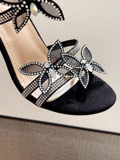 Butterfly Ankle-Wrap Sandals Black / 6