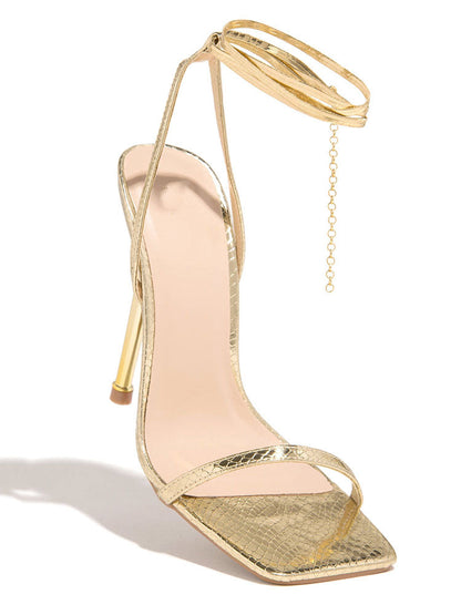Square Toe Ankle Strap Sandals Gold / 7.5/8