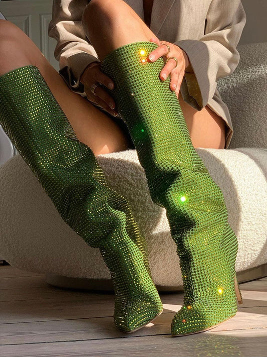 Crystal-Embellished Suede Boots Green / 5/5.5