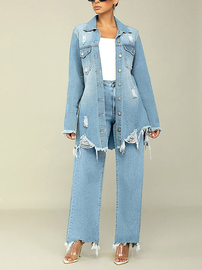 Ripped Denim Jacket Light Blue / 3XL