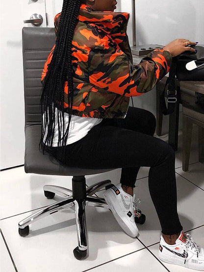 Camou Print Zip Up Jacket Orange / 2XL