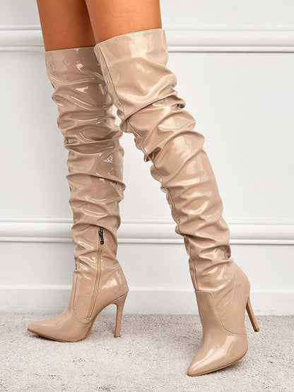 PU Pointed Toe Over The Knee Boots Black / 7.5/8