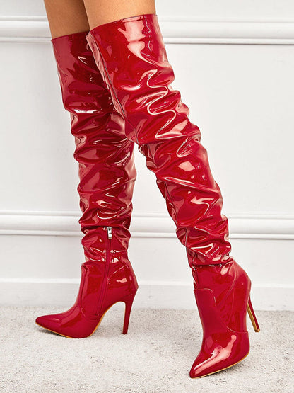 PU Pointed Toe Over The Knee Boots Red / 6.5/7