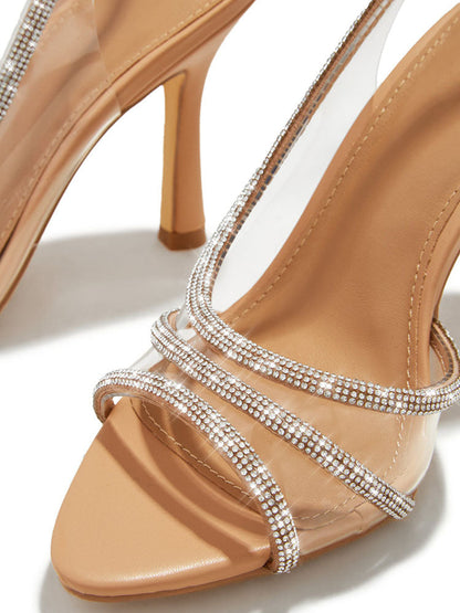 Embellished Strap Slingback Heels Apricot / 7.5/8