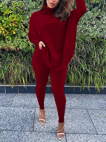 Batwing Sleeve Top & Skinny Pants Set Black / 3XL