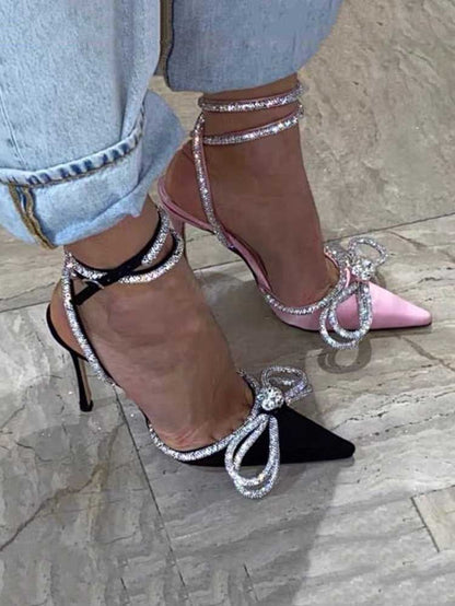 Rhinestone Bowknot Heel Pumps Pink / 9/9.5