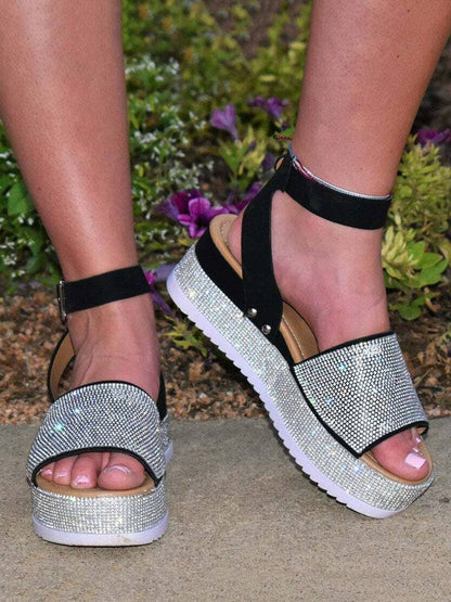 Casual Rhinestone Platform Sandals Gold / 10