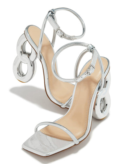 Unique Heel Sandals Silver / 5/5.5