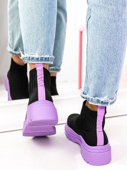 Platform Round Toe Knit Boots Rose / 6.5/7