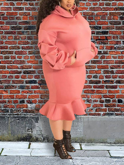 Hoodie Sweater Flounce Skirt Set Red / 4XL