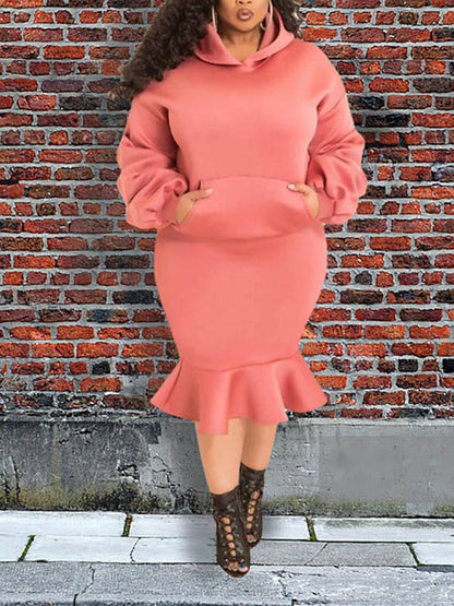 Hoodie Sweater Flounce Skirt Set White / 5XL