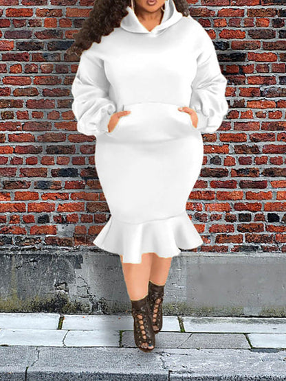 Hoodie Sweater Flounce Skirt Set White / 4XL