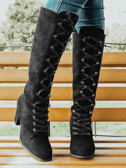 Suede Lace-Up Knee Boot Black / 4/4.5